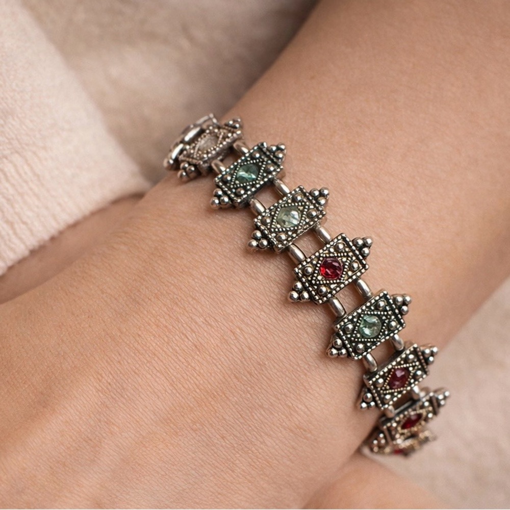 Elegant Silver and Red Bracelet